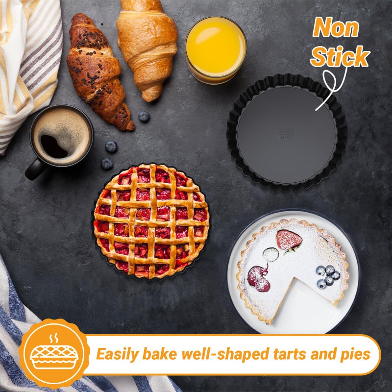 Beasea 6 Inch Tart Pan, 4pcs Small Pie Pans Removable Bottom Mini Tart Pans Non Stick Pie Pan, Loose Bottom Fluted Tart Pan Round Instant Pot Quiche Pan for Oven Baking - Image 5